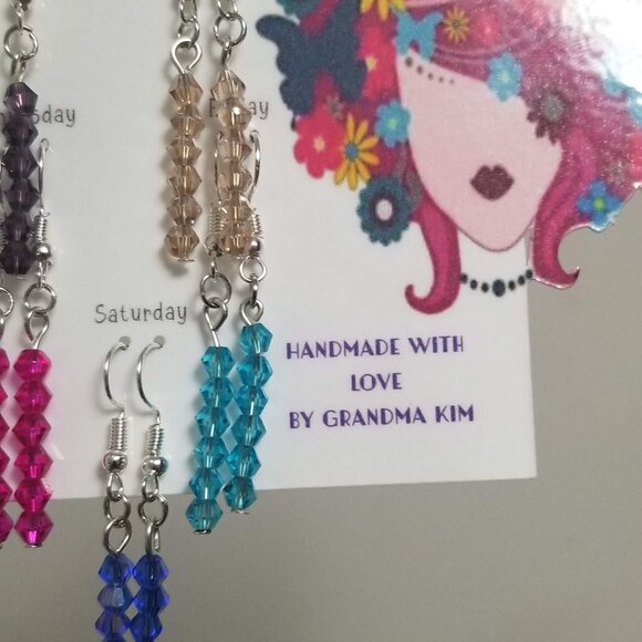 Handmade Crystal Beaded Dangle Earrings 2” Drop Lightweight - Picture 4 of 7